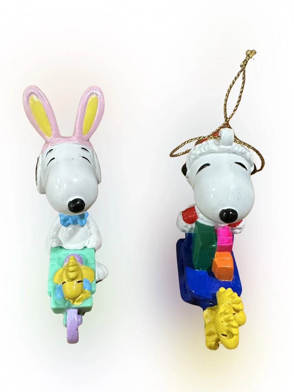 Vintage Peanuts Snoopy Woodstock Christmas Ornament & Mini Easter Figure